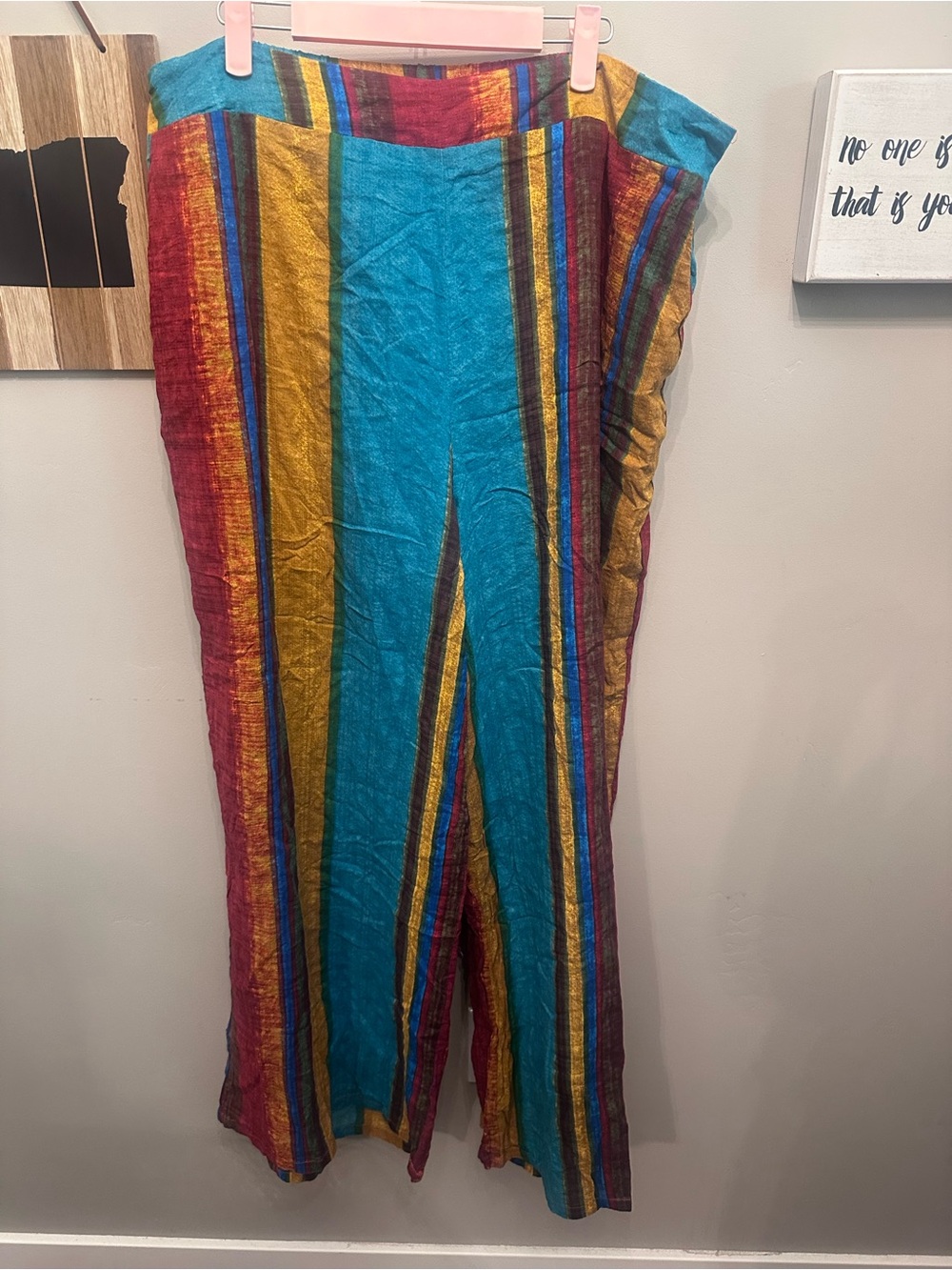 Cider Wide-Leg Striped Jumpsuit Pants in Turquoise, Gold & Red